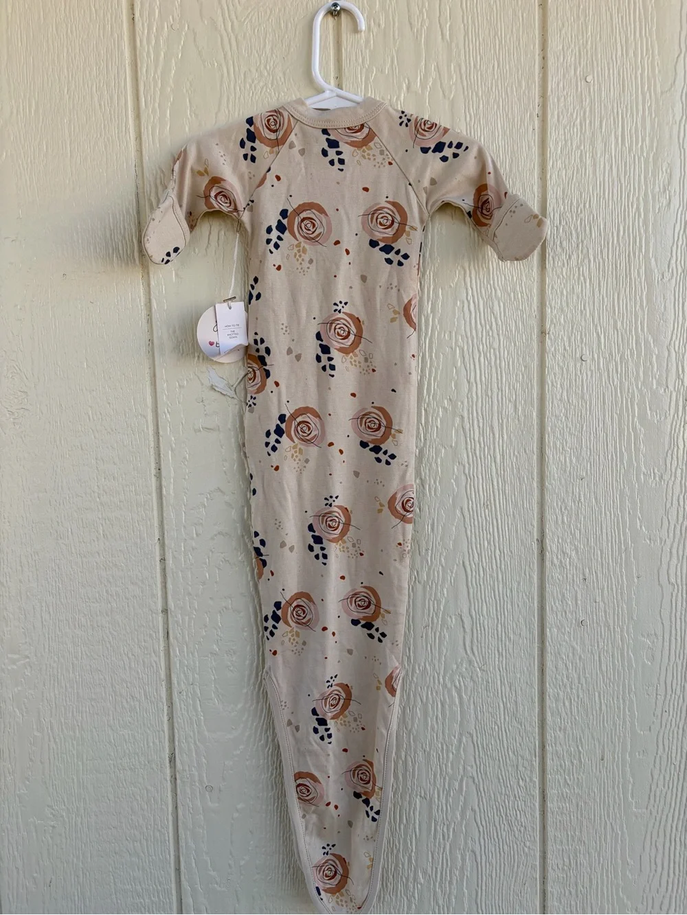 Kids Floral Sleep Gown - Cream with Rust Rose Print baby’s Girls Size NB